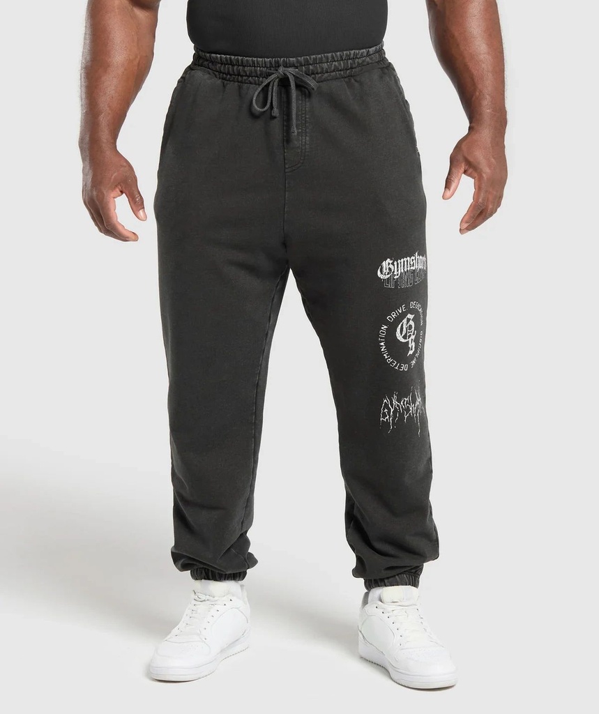 [A6A9G-BB4V-S] DISTRESSED GRAPHIC JOGGERS-Black (S)