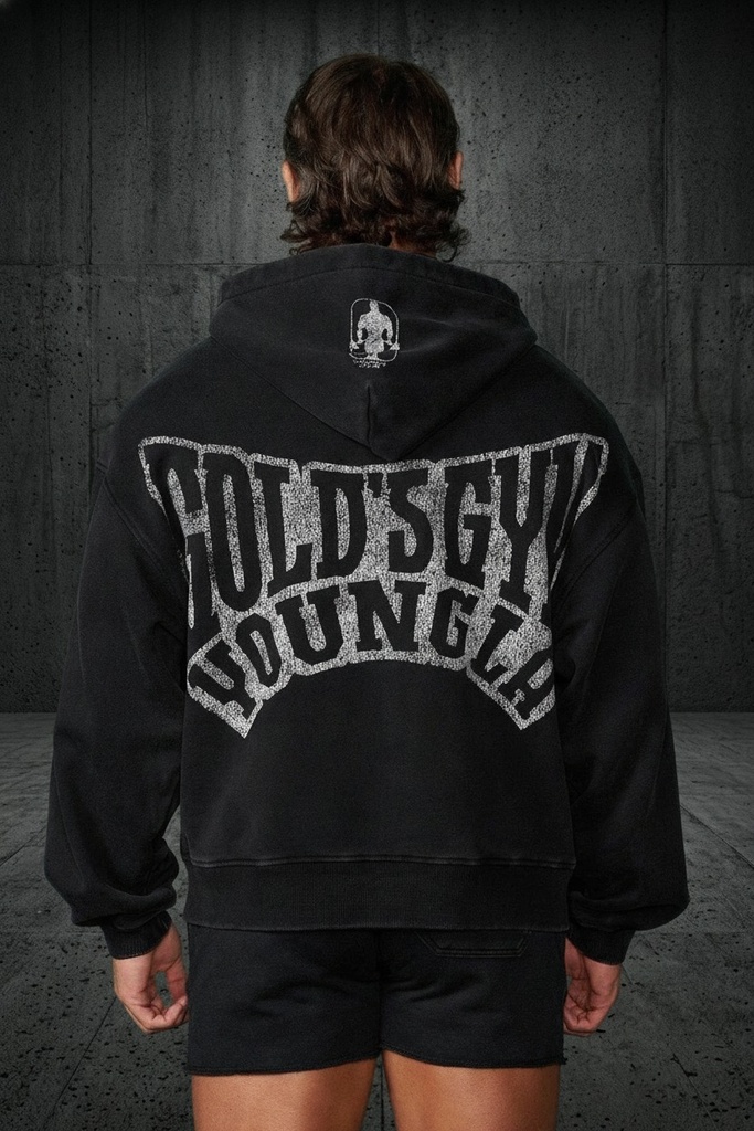 [5162BW-M] Golds Gym Throwback Zip-ups - Black Wash (M)