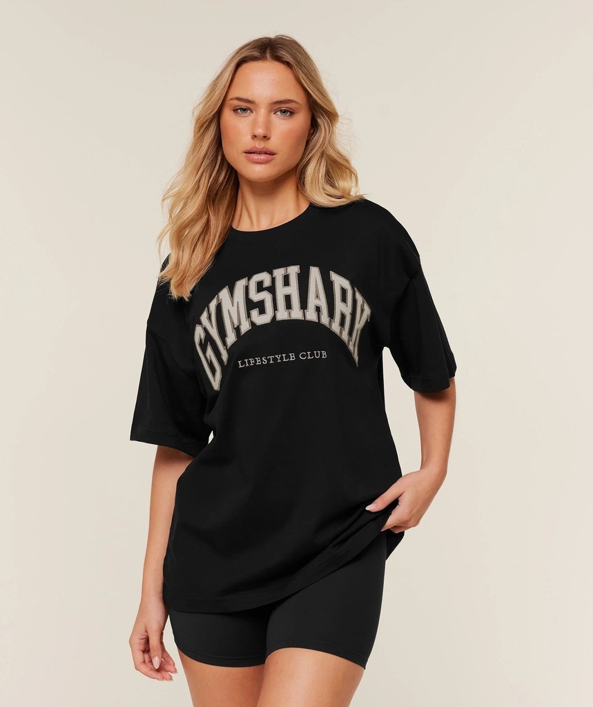 [GYM-CLL-GRP-T-S] Gymshark Collegiate Graphic T-shirt - Black/Pebble Grey