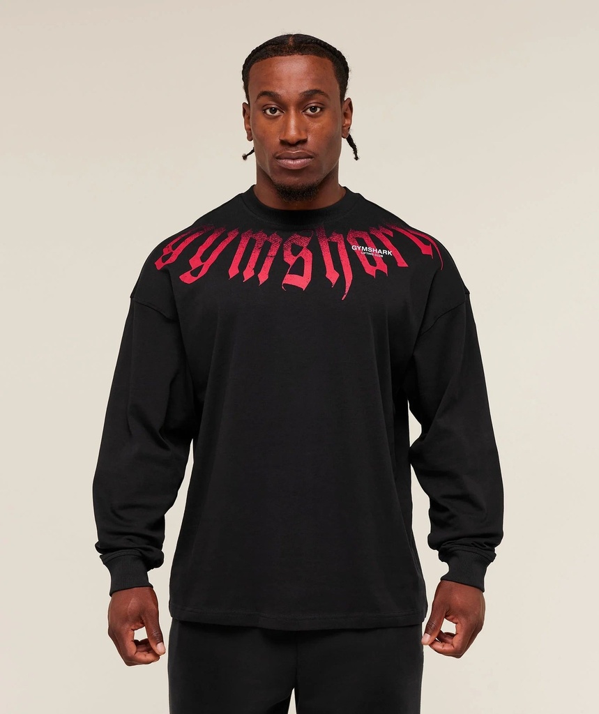[A4C1W-GBCN-S1] Gymshark Fade Graphic Long Sleeve T-Shirt - GS Black (S)