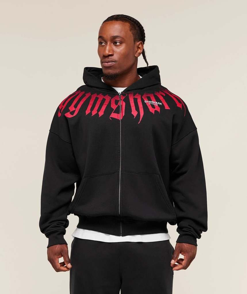 [A3C3K-BB2J-S] Gymshark Fade Graphic Zip Up Hoodie - Black (S)