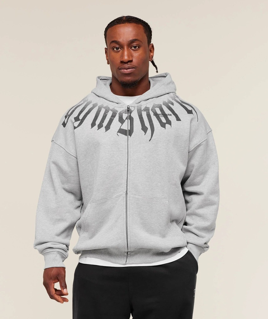[A3C3K-GBCN-S] Gymshark Fade Graphic Zip Up Hoodie - Light Grey Core Marl (S)