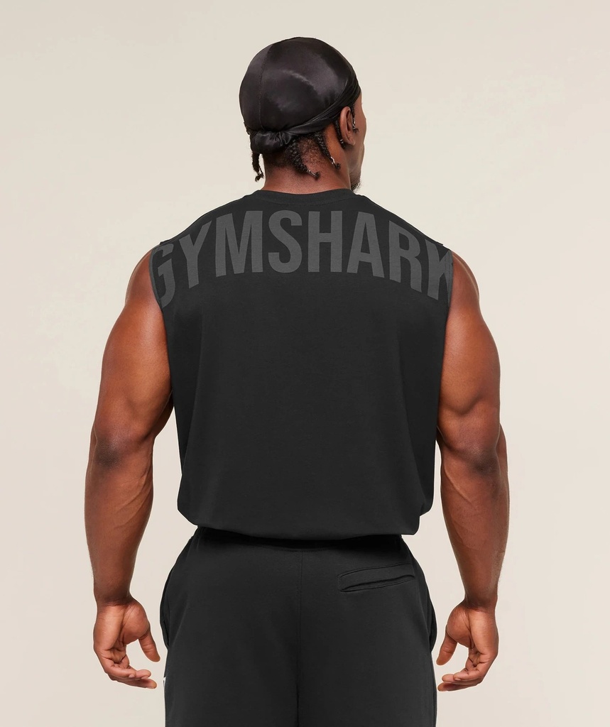 [GS-POWER-CUT-OFF-TANK-BLACK-ASPHALT-GREY-SML] Gymshark Power Cut Off Tank - Black/Asphalt Grey (S)