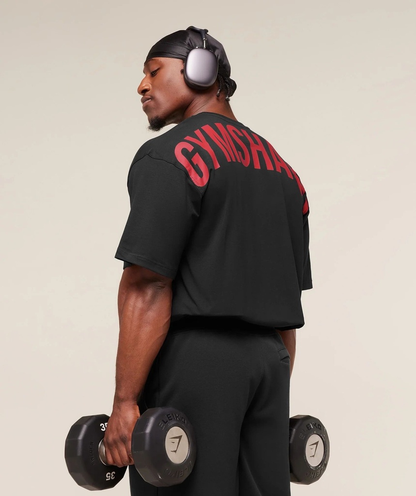 [GS-POWER-T-SHIRT-BLACK-CONDITIONING-RED-SML] Gymshark Power T-Shirt - Black/Conditioning Red (S)