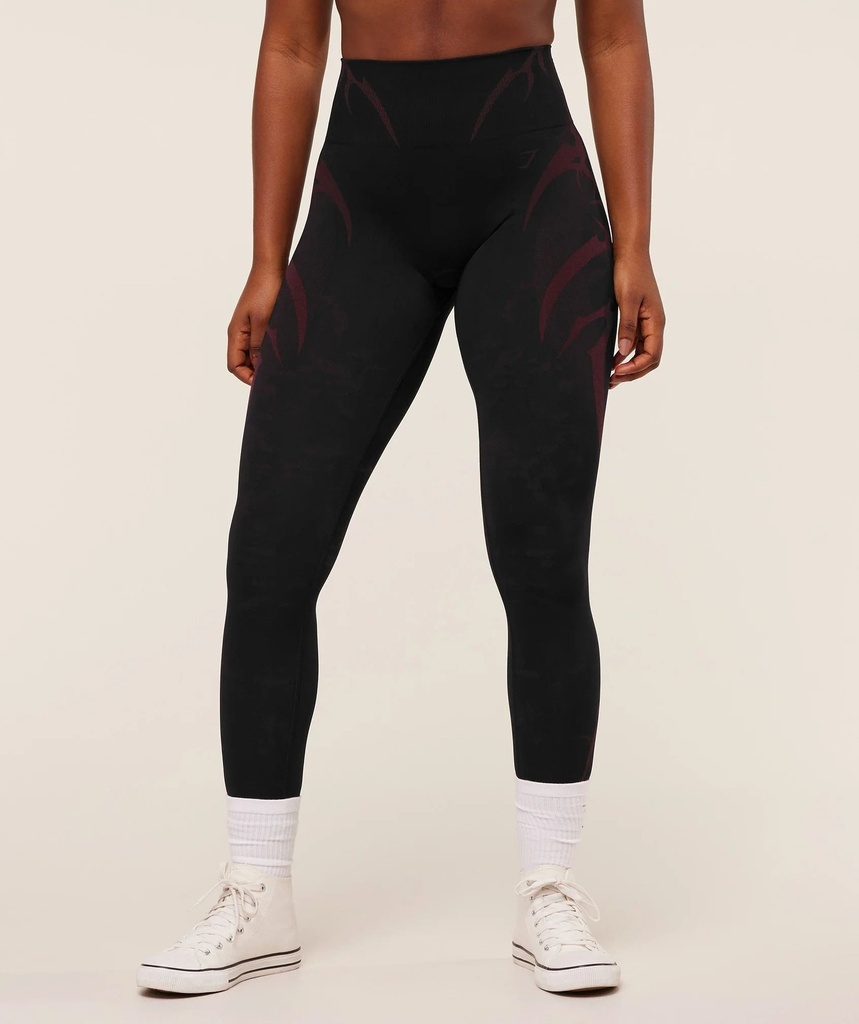 [GS-STORM-SEAMLESS-LEGGINGS-BLACK-RICH-MAROON-XTR-SML] Gymshark Storm Seamless Leggings - Black/Rich Maroon (XS)