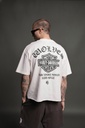 Harley-Davidson Wolves Distressed Grunge Mid-Length Raw Hem Tee in Cream