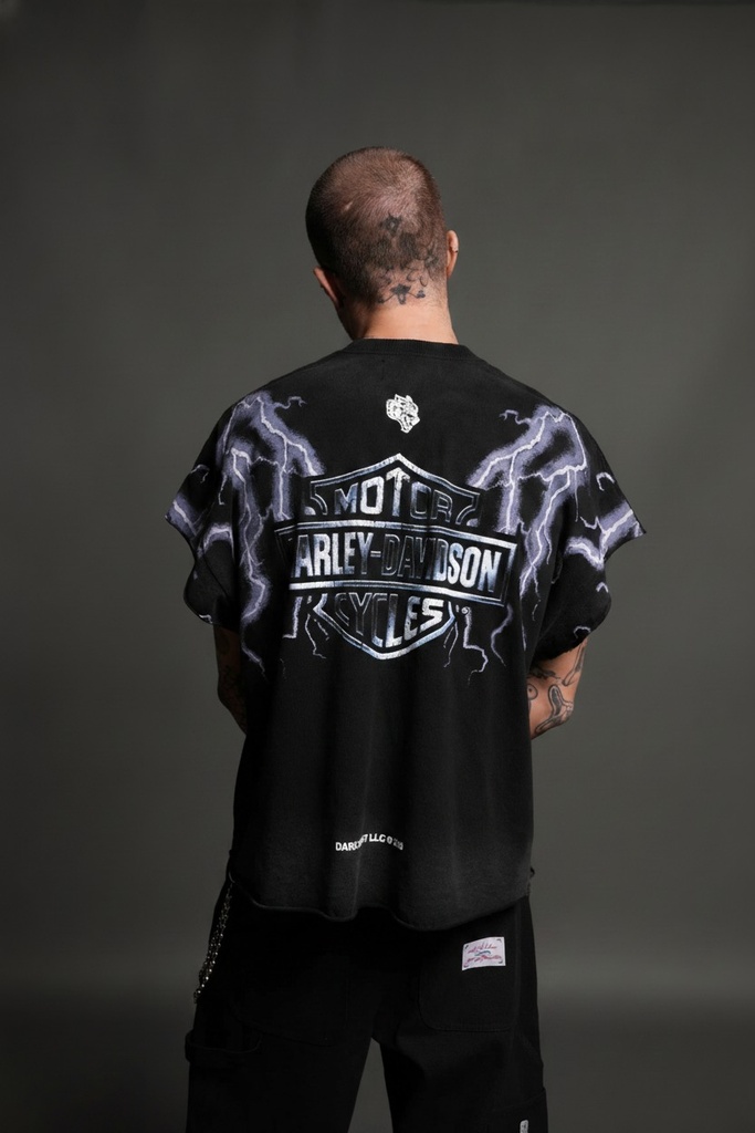 [RN-LGH-GRN-CUT-S] Iron Lightning Grunge Cut-Off Tee in Black Drift Wash (S)