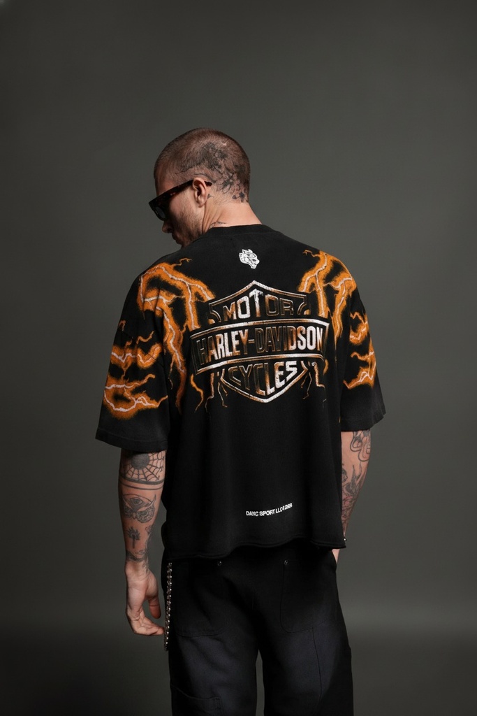 Iron Lightning Premium Unisex Raw Hem "Box Cut" Tee in Black Sun
