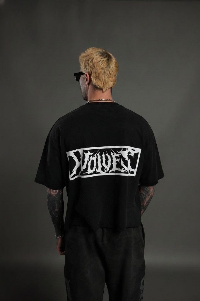[MDN-WLV-DST-GRN-S] Midnight Wolves Distressed Grunge "Box Cut" Tee V2 in Black Drift Wash (S)