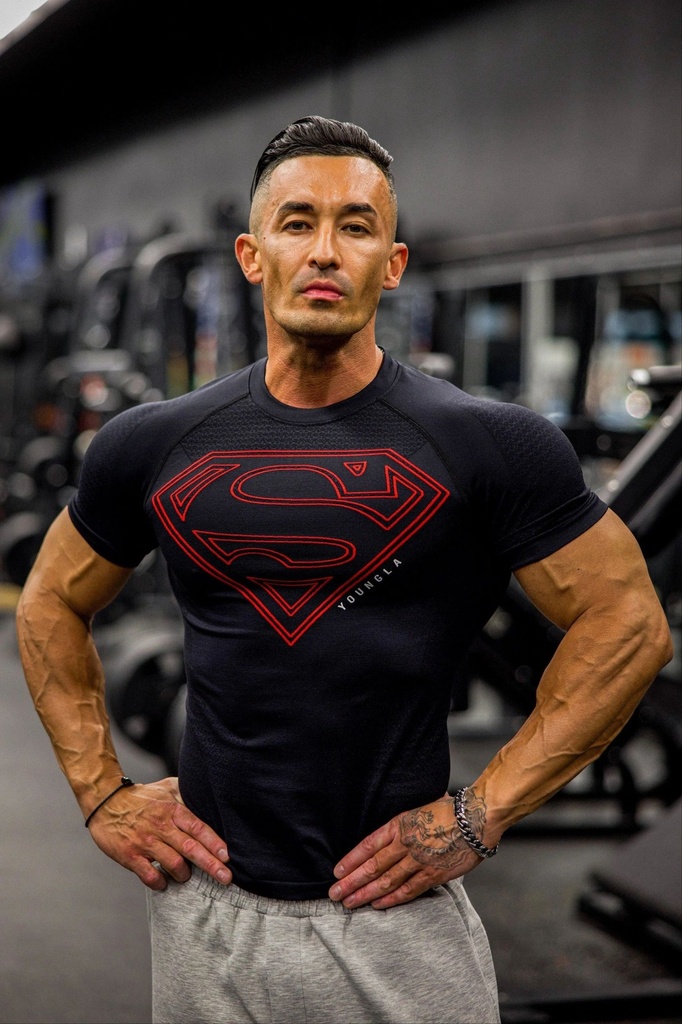 SUPERMAN COMPRESSION TEES - Black/Red