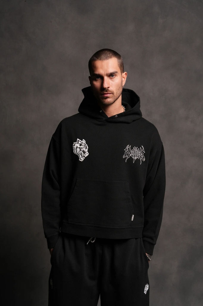 [WLF-HSH-FRVR-GRNG-BX-CT-HD-N-BLCK-S] WOLF HESH FRVR "GRUNGE" BOX CUT HOODIE IN BLACK (S)