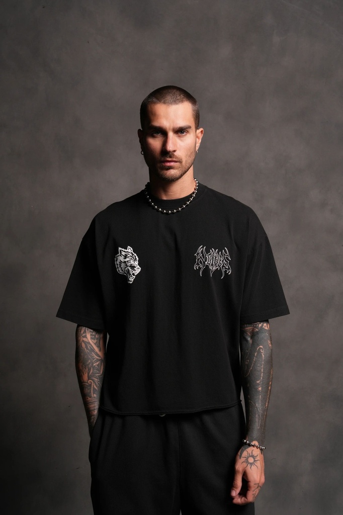 [WLVS-HSH-FRVR-GRNG-RW-HM-BX-CT-T-N-BLCK-M] WOLVES HESH FRVR GRUNGE RAW HEM "BOX CUT" TEE IN BLACK (M)