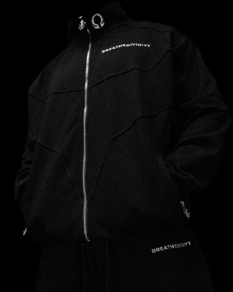 [DCN-VRS-CUT-SEW1-M] DECONSTRUCTED OVERSIZED CUT & SEW PANEL FULL ZIP JACKET - [VOID BLACK]